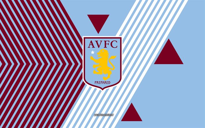 アストン・ヴィラfcのロゴ, 4k, イングランドのサッカーチーム, 青いあずき色の線の背景, アストン・ヴィラfc, プレミアリーグ, イングランド, 線画, アストン・ヴィラfcのエンブレム, フットボール, アストン・ヴィラ
