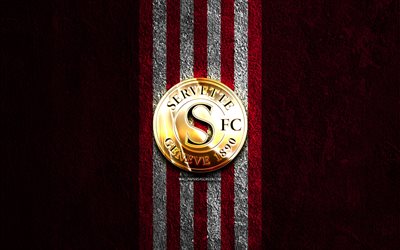 servette fc gyllene logotyp, 4k, röd sten bakgrund, schweiziska superligan, schweizisk fotbollsklubb, servette fc logotyp, fotboll, servette fc emblem, servette fc