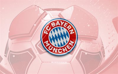 Bayern Munich glossy logo, 4K, red football background, Bundesliga, soccer, german football club, Bayern Munich 3D logo, Bayern Munich emblem, Bayern Munich FC, football, sports logo, FC Bayern Munich