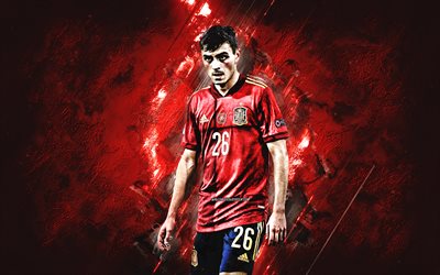 Pedri, Spain national football team, red stone background, Spanish football player, attacking midfielder, Spain, football, Pedro Gonzalez Lopez