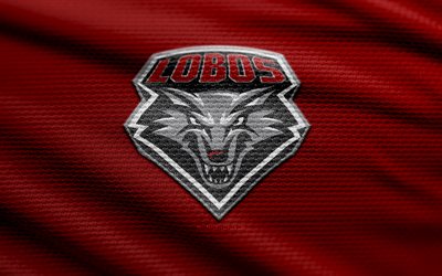 뉴멕시코 lobos 패브릭 로고, 4k, 빨간색 패브릭 배경, ncaa, 보케, 미식 축구, 뉴멕시코 로보스 로고, 뉴멕시코 로보스 엠블럼, 마운틴 웨스트, 뉴멕시코 로보스