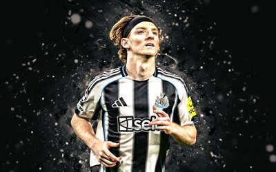 4k, Anthony Gordon, creative, white neon lights, Newcastle United, Premier League, English footballers, Anthony Gordon 4K, football, soccer, Newcastle United FC, Anthony Gordon Newcastle United