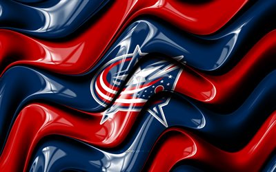 logotipo 3d de las chaquetas azules de columbus, 4k, ondas 3d rojas azules, nhl, hockey, bandera de los chaquetas azules de columbus, creativo, logotipo de las chaquetas azules de columbus, equipo de hockey americano, chaquetas azules de columbus
