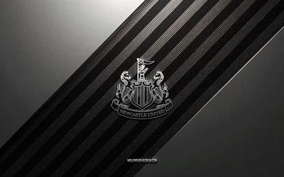 Newcastle United FC logo, 4k, steel background, English football club, black white lines, Newcastle United FC emblem, Premier League, football, Newcastle United FC, England, Newcastle United FC metal logo, Newcastle United FC crest