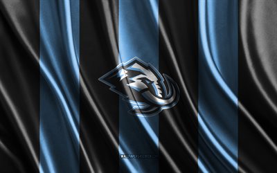 4k, utah mammoth  logo, nhl, sininen musta silkkirakenne, utah mammoth lippu, amerikkalainen jääkiekkoseura, jääkiekko, silkki lippu, utah mammoth  tunnus, usa, utah mammoth  merkki, utah mammoth