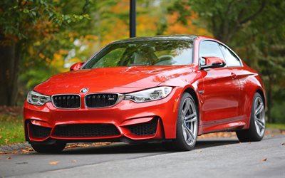 BMW M4, route, rouge m4 F82, automne, supercars, BMW
