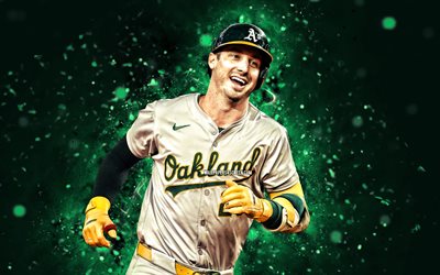 Brent Rooker, 4k, green neon lights, Oakland Athletics, MLB, American baseball players, Brent Rooker 4K, baseball, Major League Baseball, Brent Rooker Oakland Athletics