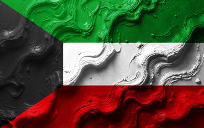 kuwait flagga, 4k, stenvågstruktur, kuwait, 3d kuwait  flagga, asien, flaggor från asiatiska länder