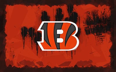 cincinnati bengals grunge logosu, 4k, nfl, turuncu grunge arka plan, amerikan futbolu, cincinnati bengals amblemi, cincinnati bengals logosu, amerikan futbol takımı, cincinnati bengals