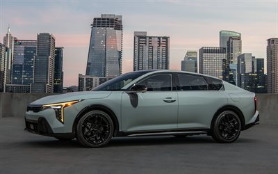 kia k4 gt line, 4k, aux états unis, 2025 voitures, paysages urbains, voitures coréennes, kia k4, gray kia k4, 2025 kia k4, kia
