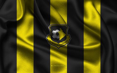 4k, logo sao bernardo fc, tessuto di seta nero giallo, team di calcio brasiliana, emblema sao bernardo fc, serie brasiliana c, sao bernardo fc, brasile, calcio, bandiera sao bernardo fc, sao bernardo