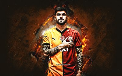 Eren Elmali, Galatasaray SK, Turkish football player, orange stone background, grunge art, Galatasaray, Türkiye, football, Elmali Galatasaray