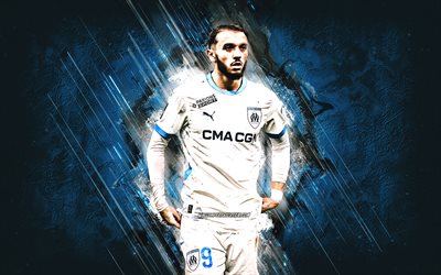 amine gouiri, olympique de marseille, footballeur algérien, om, fond de pierre bleue, grunge, ligue 1, france, marseille, football, amine gouiri olympique marseille