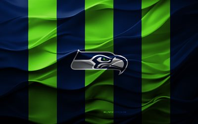 4k, Seattle Seahawks logo, blue green 3d background, Seattle Seahawks emblem, Seattle Seahawks flag, 3d texture, NFL, USA, Seattle Seahawks, American football