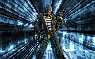 4k, goldie, contexte des rayons bleus, peau de goldie, art abstrait, skin goldie fortnite, personnages fortnite, fortnite, art créatif