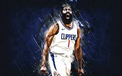 james harden, los angeles clippers, jogador de basquete americano, fundo de pedra azul, nba, la clippers, eua, arte grunge, harden los angeles clippers