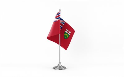 4k, Ontario table flag, white background, Ontario flag, table flag of Ontario, Ontario flag on metal stick, flag of Ontario, Canadian provinces flags, Ontario, Canada, Ontario Province flag