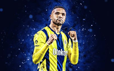 youssef en geniri, 4k, luci al neon blu, fenerbahce fc, super lig, calciatori marocchini, youssef en geniri 4k, calcio, fenerbahce sk, youssef en geniri fenerbahce