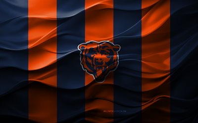 4k, chicago bears logosu, turuncu mavi 3d arka plan, chicago bears amblemi, chicago bears bayrağı, 3d doku, nfl, amerika, chicago bears, amerikan futbolu