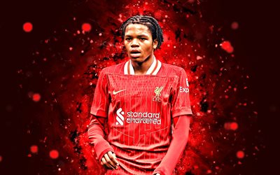 rio ngumoha, 4k, luci al neon rossa, liverpool fc, premier league, calciatori inglesi, rio ngumoha 4k, calcio, lfc, rio ngumoha liverpool