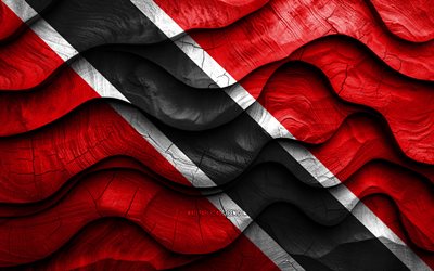 4k, Trinidad and Tobago flag, North American countries, wooden 3D waves flags, Day of Trinidad and Tobago, flag of Trinidad and Tobago, Trinidad and Tobago wooden flag, North America, Trinidad and Tobago