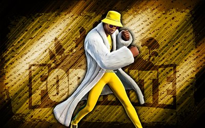 Winter Anderson Paak Fortnite, 4k, yellow diagonal background, grunge art, Fortnite, artwork, Winter Anderson Paak Skin, Fortnite characters, Winter Anderson Paak, Fortnite Winter Anderson Paak Skin