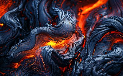 4k, heiße lava, 3d  kunst, feuerflammen, brennen lava, vulkanausbruch, lava  texturen, hintergrund mit lava, makro, lava, erstarrte lava