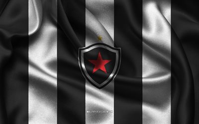 4k, Botafogo PB logo, black white silk fabric, Brazilian football team, Botafogo PB emblem, Brazilian Serie C, Botafogo PB, Brazil, football, Botafogo PB flag, Botafogo PB FC