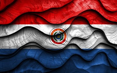 4k, bandera paraguayo, países sudamericanos, banderas de ondas 3d de madera, día de paraguay, bandera de paraguay, bandera de madera paraguay, sudamerica, símbolos nacionales paraguayo, paraguay