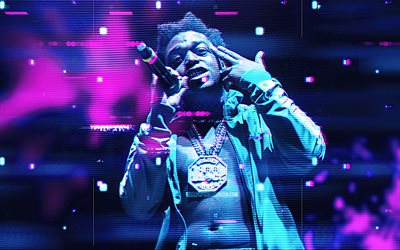 kodak black, 4k, 사이버 펑크, 음악 스타, 미국 래퍼, 미국 유명인, 힙합, 인기 가수, dieuson octave, 창의적인, kodak black 4k