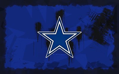 Dallas Cowboys grunge logo, 4k, NFL, blue grunge background, american football, Dallas Cowboys emblem, Dallas Cowboys logo, american football team, Dallas Cowboys