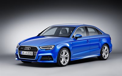 Audi A3 Sedán, 2016, azul Audi, limusina, coches nuevos, coches de la familia, Audi