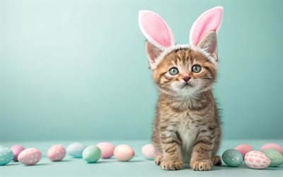 kleines kätzchen, ostereier, süßes kätzchen, frohe ostern, süße tiere, katzen, kätzchen, ostervorlage