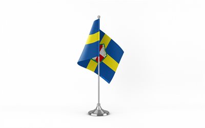 4k, Pembrokeshire table flag, white background, Pembrokeshire flag, table flag of Pembrokeshire, county of Wales, Pembrokeshire flag on metal stick, flag of Pembrokeshire, Wales, Pembrokeshire