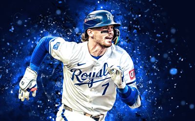 4k, ボビー・ウィット・ジュニア, 青い抽象的な背景, カンザスシティロイヤルズ, mlb, アメリカの野球選手, ボビー・ウィットjr 4k, 青いネオンライト, 野球, メジャーリーグ野球, ボビー・ウィットjrカンザスシティロイヤルズ, kcロイヤルズ
