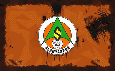 alanyaspor grunge 로고, 4k, 슈퍼 리그, 오렌지 그런지 배경, 축구, alanyaspor emblem, alanyaspor 로고, alanyaspor, 터키 축구 클럽, alanyaspor fc