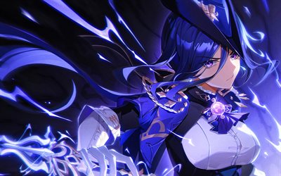 clorinde, espada, impacto de genshin, noche, personajes de anime, obra de arte, personajes de impacto genshin, clorinde genshin impacto