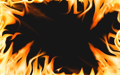 4k, feuerflammenrahmen, schwarze hintergründe, feuerrahmen, brennrahmen, feuerflammen, feuer, rahmen wirh feuer