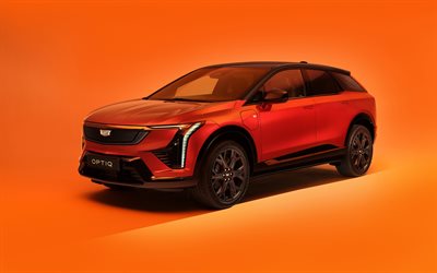 cadillac optiq, 4k, studio, 2025 auto, auto elettriche, eu spec, orange cadillac optiq, 2025 cadillac optiq, auto americane, cadillac