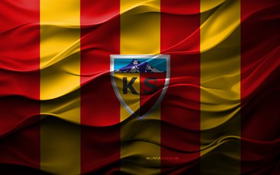 4k, logo kayserispor, sfondo 3d giallo rosso, super lig, emblema di kayserispor, team di calcio turco, flag di kayserispor, texture 3d, tacchino, kayserispor fc, calcio, kayserispor
