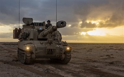 m109a7 paladin, 사막, 포, 일몰, m109 곡사포, 미군, sph, m109a7, 155mm 자체 추진 곡사포 m109, m109