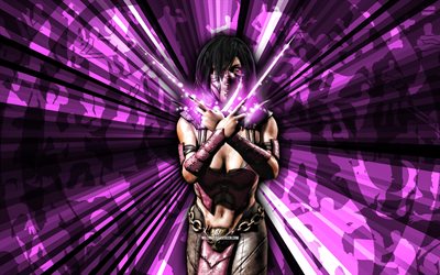 4k, millaena, kombat mortal, fondo de rayos morados, mkm, arte abstracto, móvil mortal kombat móvil, mileena mkm, personajes de mortal kombat, mortal kombat x, mileena mortal kombat, arte creativo