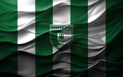 4k, bodrumspor logosu, yeşil beyaz 3d arka plan, süper lig, bodrumspor amblemi, türk futbol takımı, bodrumspor bayrağı, 3d doku, türkiye, bodrumspor fc, futbol, bodrumspor