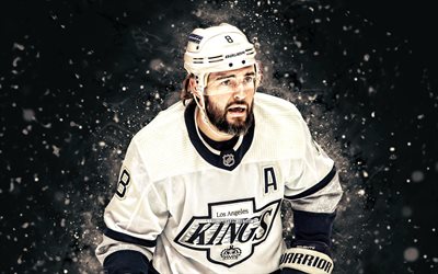 Drew Doughty, 4k, white neon lights, Los Angeles Kings, NHL, Canadian hockey players, Drew Doughty 4K, hockey, National Hockey League, Drew Doughty Los Angeles Kings