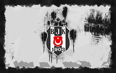 beşek grunge logosu, 4k, süper lig, beyaz grunge arka plan, futbol, besiktas amblemi, besiktas logosu, besiktas jk, besiktas, türk futbol kulübü, besiktas fc, bjk