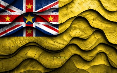 4k, drapeau niue, pays océaniens, drapeaux d'ondes 3d en bois, jour de niue, drapeau de niue, drapeau en bois niue, océanie, niue symboles nationaux, niue