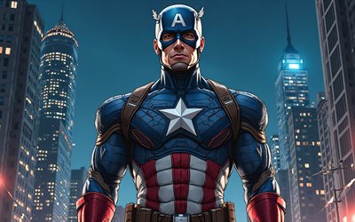 4k, capitán américa, arte de los cómics, superhéroes, marvel comics, paisaje nocturno, arte abstracto, capitán américa 4k