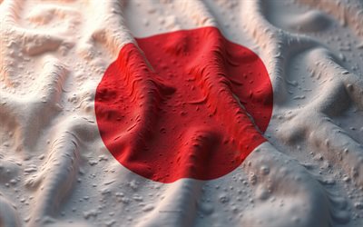 bandera japonesa, 4k, bandera de japón, textura textil de ondas 3d, japón, textura de tela
