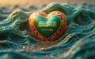 ich liebe saudi  arabien, 4k, grüner 3d  hintergrund, 3d  kunst, kreativ, tag italiens, saudi  arabien  flagge, herz mit saudi  arabien  flagge, 3d  herzen, saudi arabien, liebe zu saudi  arabien