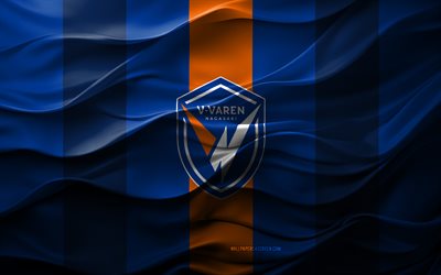 4k, v  바렌 나가사키 로고, 블루 3d 배경, j2 리그, v  바렌 나가사키 엠블럼, 일본 축구 팀, v  바렌 나가사키 깃발, 3d 텍스처, 일본, v  바렌 나가사키, 축구, 나가사키